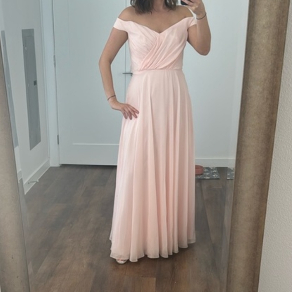 David's Bridal Blush Off-Shoulder Maxi Dress